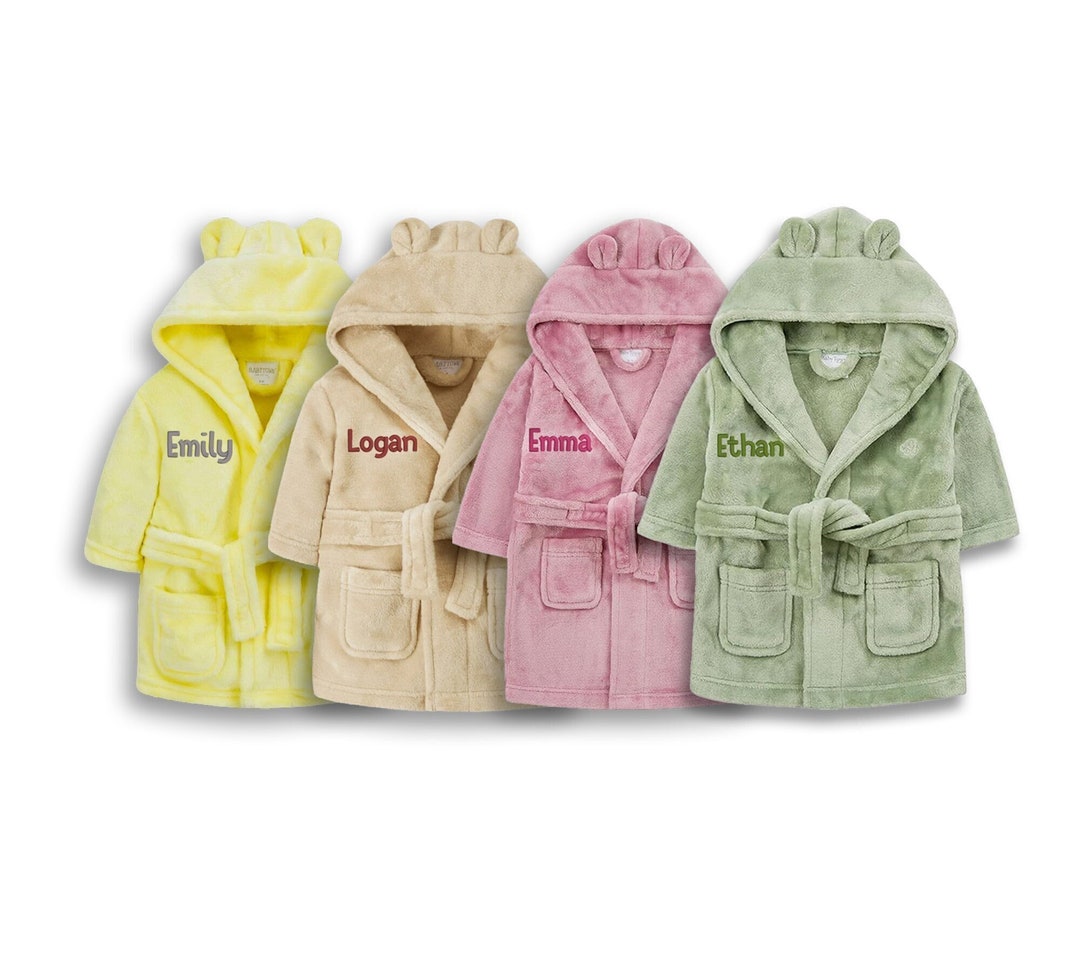 Personalised Embroidered Baby Robe Bath Hooded Towel Kid Boy Girl Gift ...