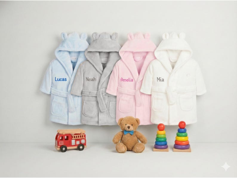 Personalised Baby Robe – Soft Polyester, Custom Name Hooded, Newborn to Toddler, Gift-Ready Keepsake image 2