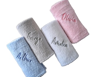 Personalised Embroidered Baby Blanket: Soft Waffle Knit, Newborn Gift