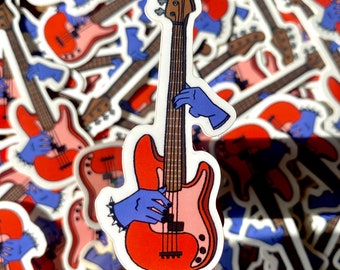 disembodied hands playing bass sticker