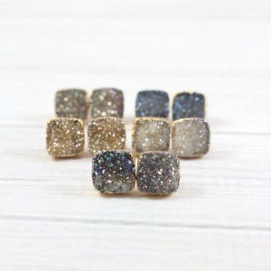 Sapphire Blue Druzy Earrings Petite Gold Stud Earring Studs Y6 Healing Crystals 