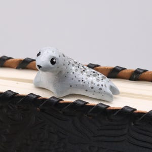 Clay Harbor Seal Paperclip Bookmark - Gray Seal with Spots - Seal Bookmark - Small Grey Seal Sculpture