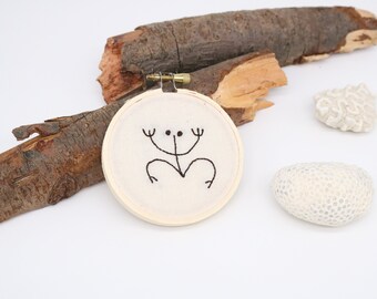Handmade Embroidered Taíno Coqui Petroglyph Hoop Art