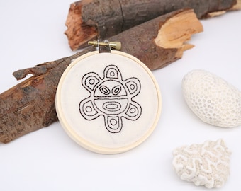 Handmade Embroidered Taíno Sun Petroglyph Hoop Art