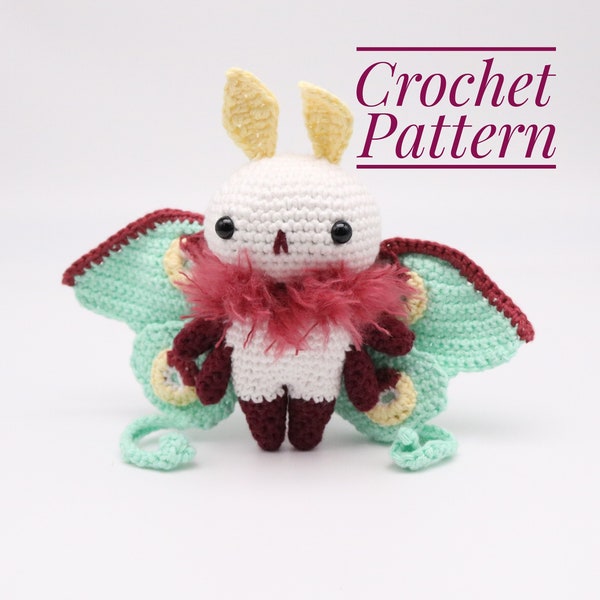 Asra the Luna Moth Crochet Pattern - Amigurumi Luna Moth Pattern -