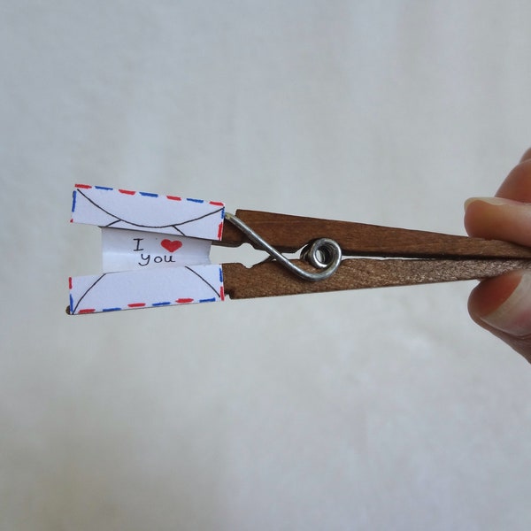 Clothespin Secrete Message I Love You Gift - Cute Little Gift - Thinking of You Gift - I Heart You