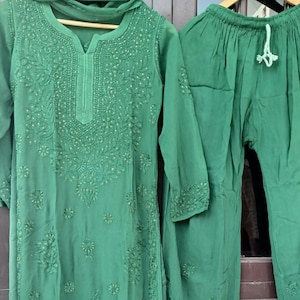 Handmade Viscose Chikankari Kurti Palazzo Set - Lucknowi Ethnic Wear