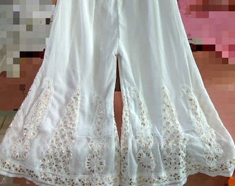 white cotton flared palazzo