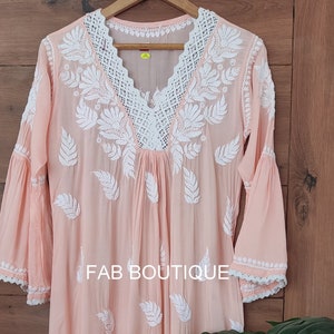 Women Handmade Modal Chikankari A-Line Kurti Ethnic Wear Lucknowi Chikan Kurta/ Ethnic Casual Wear Modal Kurti/ A-Line Modal Kurta