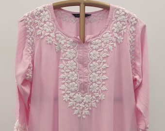 Hand Embroidered Lucknowi Chikankari Rayon Kurti