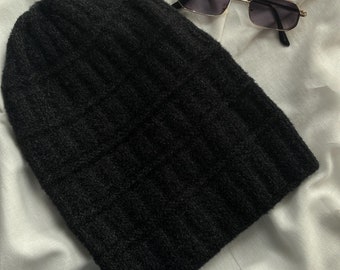Hand Knitted Wool Beanie with Fleece Lining, Unisex Winter Hat