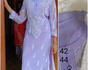 FREE INNER Mujeres Hecho a Mano Lucknow Chikankari Georgette Kurta Étnico Verano Ropa Chikan Kurta Kurti Vestido Chikan Bordado a Mano