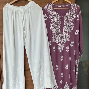 Mauve Plus Size Chikankari Kurta Palazzo Set Modal Cotton Soft Fabric Kurti Set For Curvy Women Sizes Available 2XL to 5XL