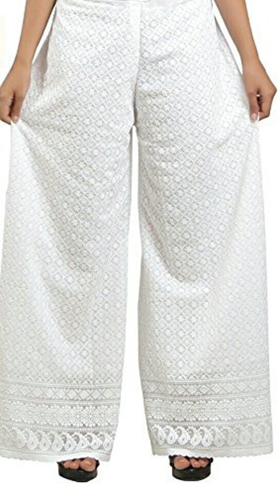 Lavangi Women's Cotton White Dyable Chikankari Palazzo (Free Size)
