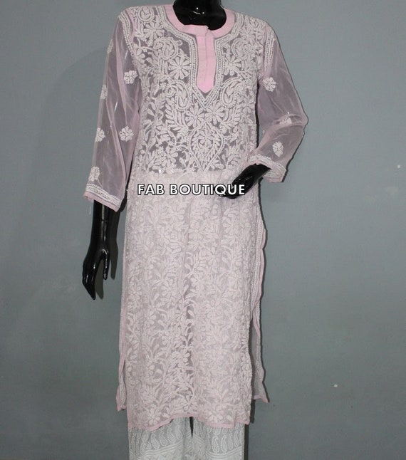 Ladies Chikan kurti And Plazo Embroidered Party Wear Dress