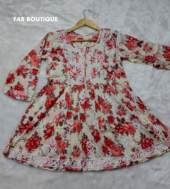 Women Handmade Mulmul Cotton Printed Short Gown Ethnic Casual Wear