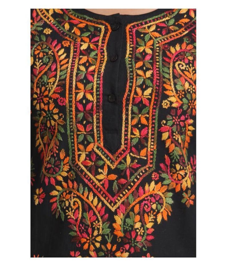 New Lucknawi chikan PURE Cotton Kurti Beachwear A line Tunic Kurta Full thread work block prints Hand embroidery Chikankari kaftan long