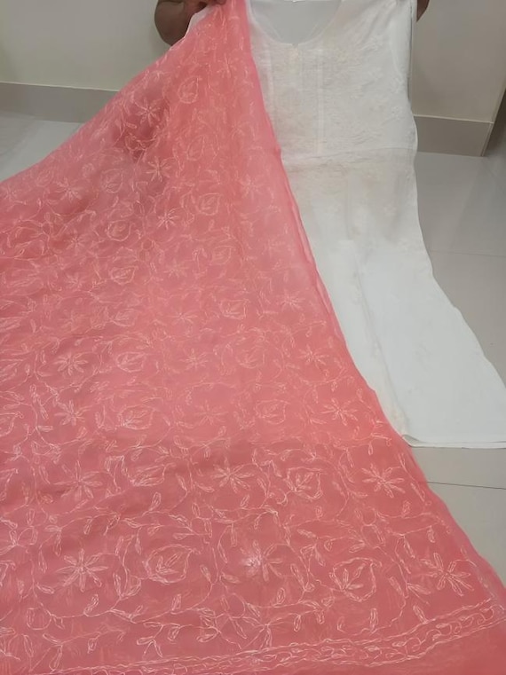 Chikan Chikankari Handmade Geogertte Dupatta Lucknawi Indian Ethnic Party Wear Scarves