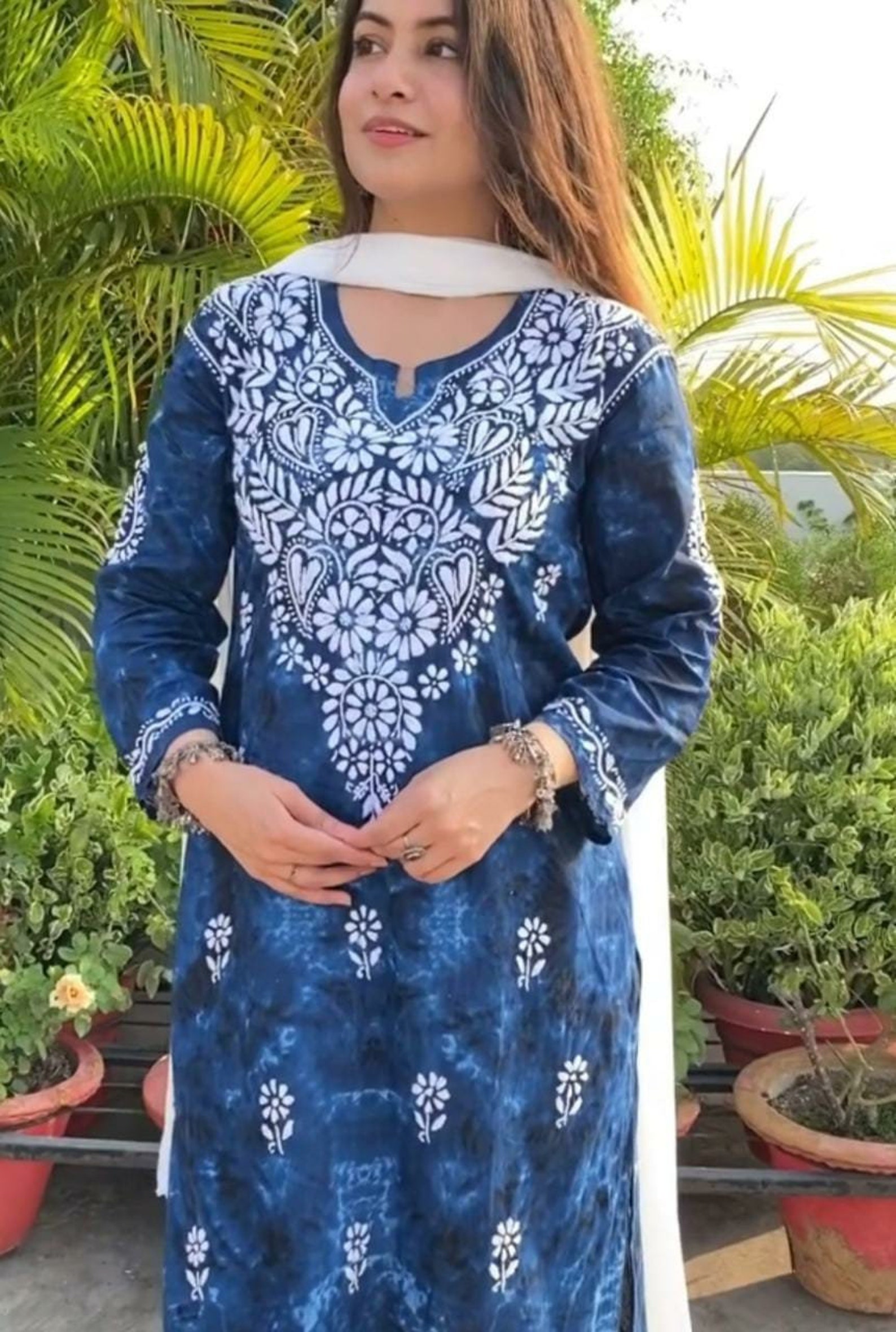 Women Handmade Chikankari Cotton Denim Print Kurti with Etsy