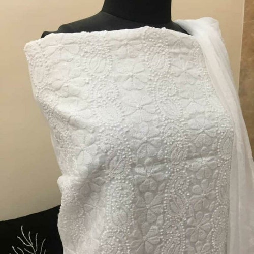 Lucknow Chikan Cotton Suit With Dupatta - Indian Ethnic Wear - Etsy