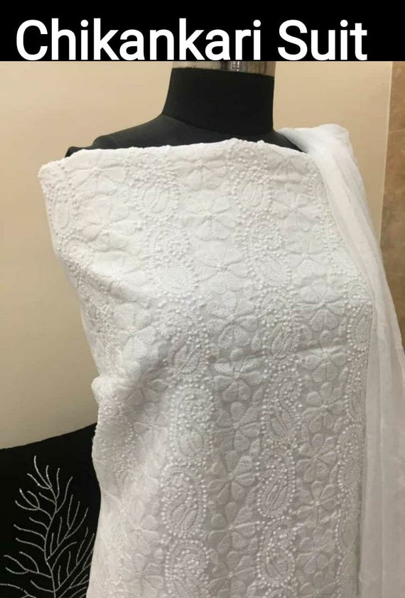 Shyamal Chikan Hand Embroidered White Kota Cotton Lucknowi Chikankari