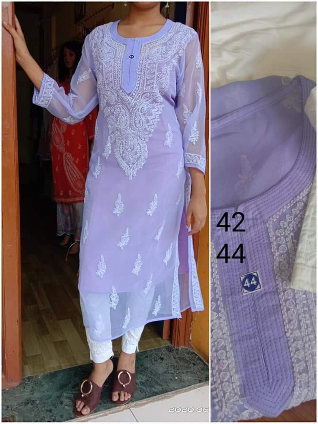 FREE INNER Women Handmade Lucknow Chikankari Georgette Kurta Ethnic ...