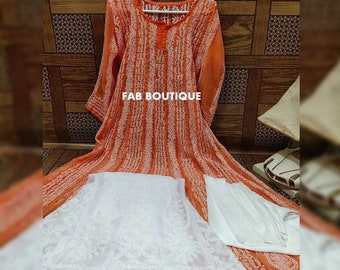GRATIS INNERLIJKE handgemaakte Georgette Aline Anarkali Kurta Sharara vrouwen dragen Lucknawi Chikankari Kurti Bollywood Look Chikan Anarkali Kurta Kurti