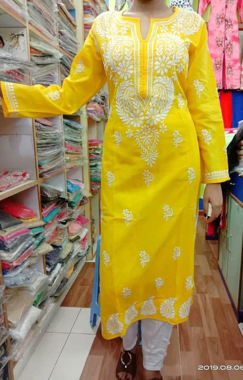 Indian Lucknow Chikankari Premium Cotton Tunic Kurti Full | Etsy