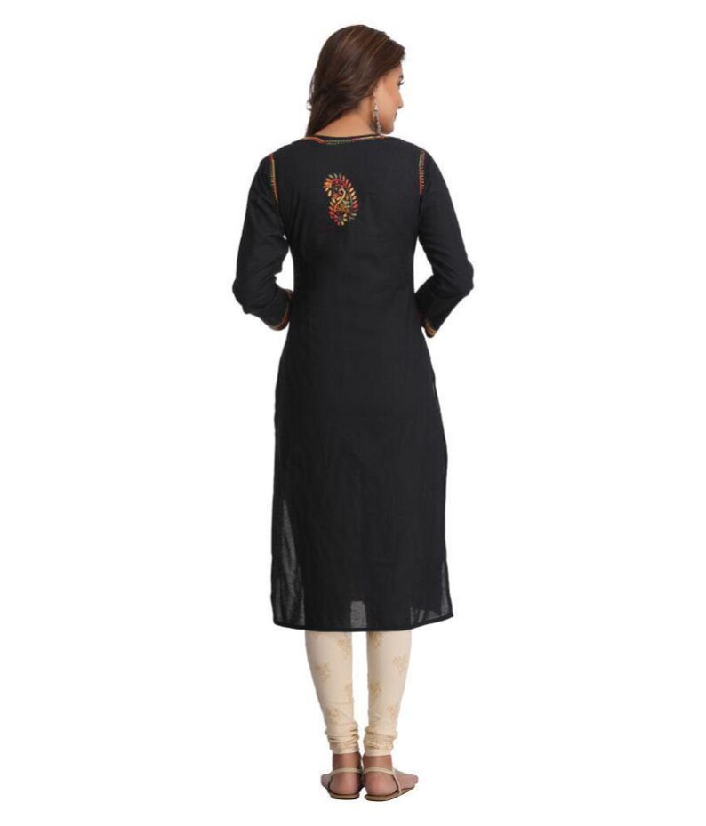 New Lucknawi chikan PURE Cotton Kurti Beachwear A line Tunic Kurta Full thread work block prints Hand embroidery Chikankari kaftan long