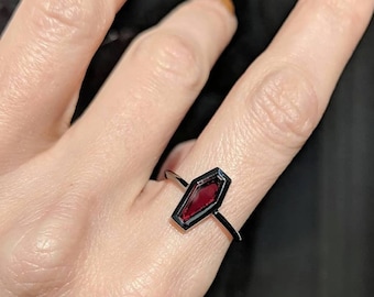 Garnet Coffin Ring