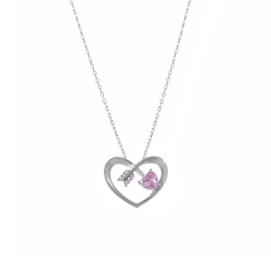 Aros Pink Stone Necklace, Silver Heart Necklace, Silver Love Pendant, Mother&#39;s Day, 925 Sterling Silver, Demi-Fine Modern Jewelry