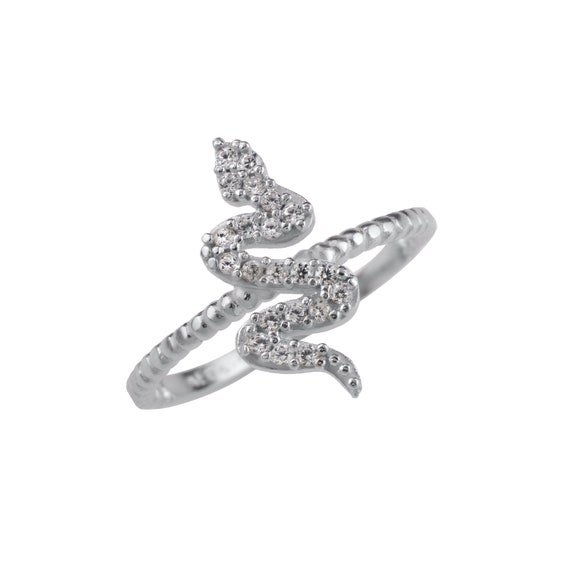 Snake Ring with Clear and Black Cubic Zirconia Sterling Silver, Size 8 Snake Ring with Clear and Black Cubic Zirconia Sterling Silver, Size 8