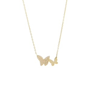 Two Butterflies Necklace Gold, Gold Butterfly Necklace, Delicate