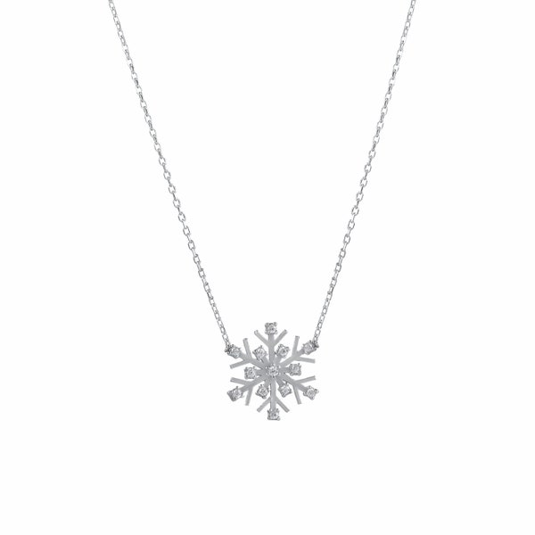 Snowflake Model Necklace Silver, Charm Necklace, Winter Holiday Necklace, Mother's Day, 925 Sterling Silver, Demi-Fine Modern Jewelry