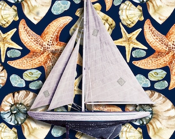 Beach House Wallpaper, Tropical Wallpaper, Starfish Wallpaper, Seashell Wallpaper, Peel and Stick Wallpaper, Fabric Wallpaper