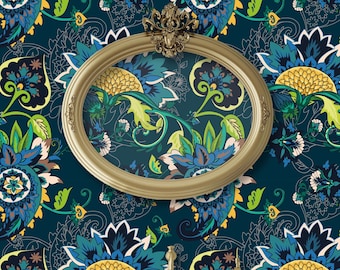 Botanical Wallpaper, Moody Wallpaper, Whimsical Victorian Wallpaper, Peel and Stick Wallpaper, Blue Wallpaper, Fabric Wallpaper
