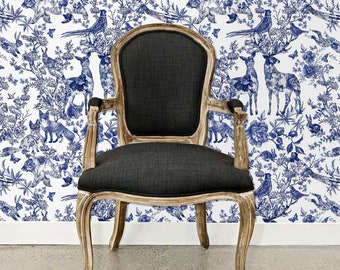 Woodland Wallpaper, Antique Wallpaper, Toile Wallpaper, Victorian Wallpaper, Peel and Stick Wallpaper, Blue Wallpaper, Fabric Wallpaper