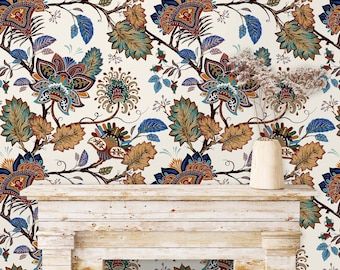 Chinoiserie Wallpaper, Botanical Wallpaper, Boho Wallpaper, Floral Wallpaper, Garden Wallpaper, Fabric Peel & Stick Wallpaper