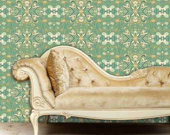 Victorian Wallpaper, Floral Wallpaper, Antique Wallpaper, Blue Flower Wallpaper, Peel and Stick Wallpaper, Fabric Wallpaper