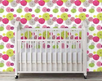 Whimsical Wallpaper, Floral Wallpaper, Girl Room Wallpaper, Peel and Stick Wallpaper, Nursery Wallpaper, Pink Wallpaper, Fabric Wallpaper