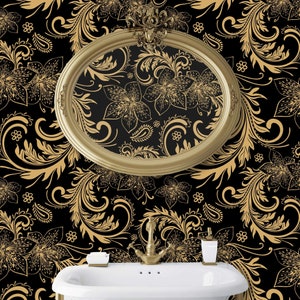 Art Nouveau Wallpaper, Victorian Wallpaper, Gothic Wallpaper, Dark Wallpaper, Gold Wallpaper, Peel and Stick Wallpaper, Fabric Wallpaper