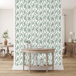 Botanical Wallpaper, Watercolor Wallpaper, Eucalyptus Wallpaper, Peel and Stick Wallpaper, Farmhouse Wallpaper, Fabric Wallpaper