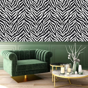Zebra Wallpaper, Jungle Wallpaper, Animal Print Wallpaper, Striped Black and White Wallpaper, Peel and Stick Wallpaper, Fabric Wallpaper
