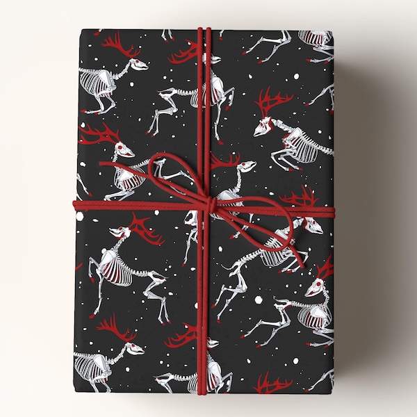 Goth Wrapping Paper, Christmas Gift Wrap, Reindeer Skeleton Wrapping Paper, Gothic  Wrapping Paper, Premium Gift Wrap, Crafting Paper