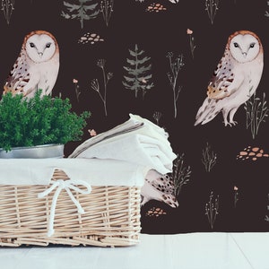 Peel and stick woodland owl dark wallpaper