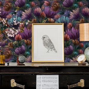 Gothic Wallpaper, Dark Wallpaper, Moody Wallpaper, Maximalist Decor, Purple Floral Wallpaper, Peel and Stick Wallpaper, Fabric Wallpaper