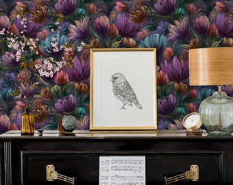 Gothic Wallpaper, Dark Wallpaper, Moody Wallpaper, Maximalist Decor, Purple Floral Wallpaper, Peel and Stick Wallpaper, Fabric Wallpaper