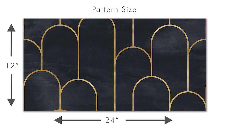 Moody dark Art Deco black and gold fabric peel and stick wallpaper pattern size graphic