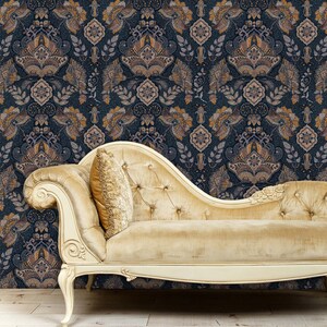 Dark Floral Wallpaper, Damask Wallpaper, Antique Wallpaper, Victorian Wallpaper, Dark Wallpaper, Peel and Stick Wallpaper, Fabric Wallpaper