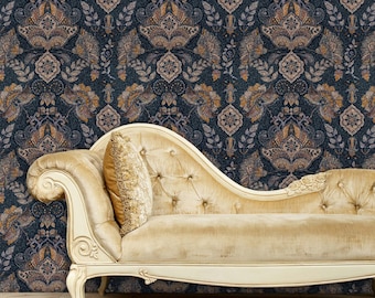 Dark Floral Wallpaper, Damask Wallpaper, Antique Wallpaper, Victorian Wallpaper, Dark Wallpaper, Peel and Stick Wallpaper, Fabric Wallpaper